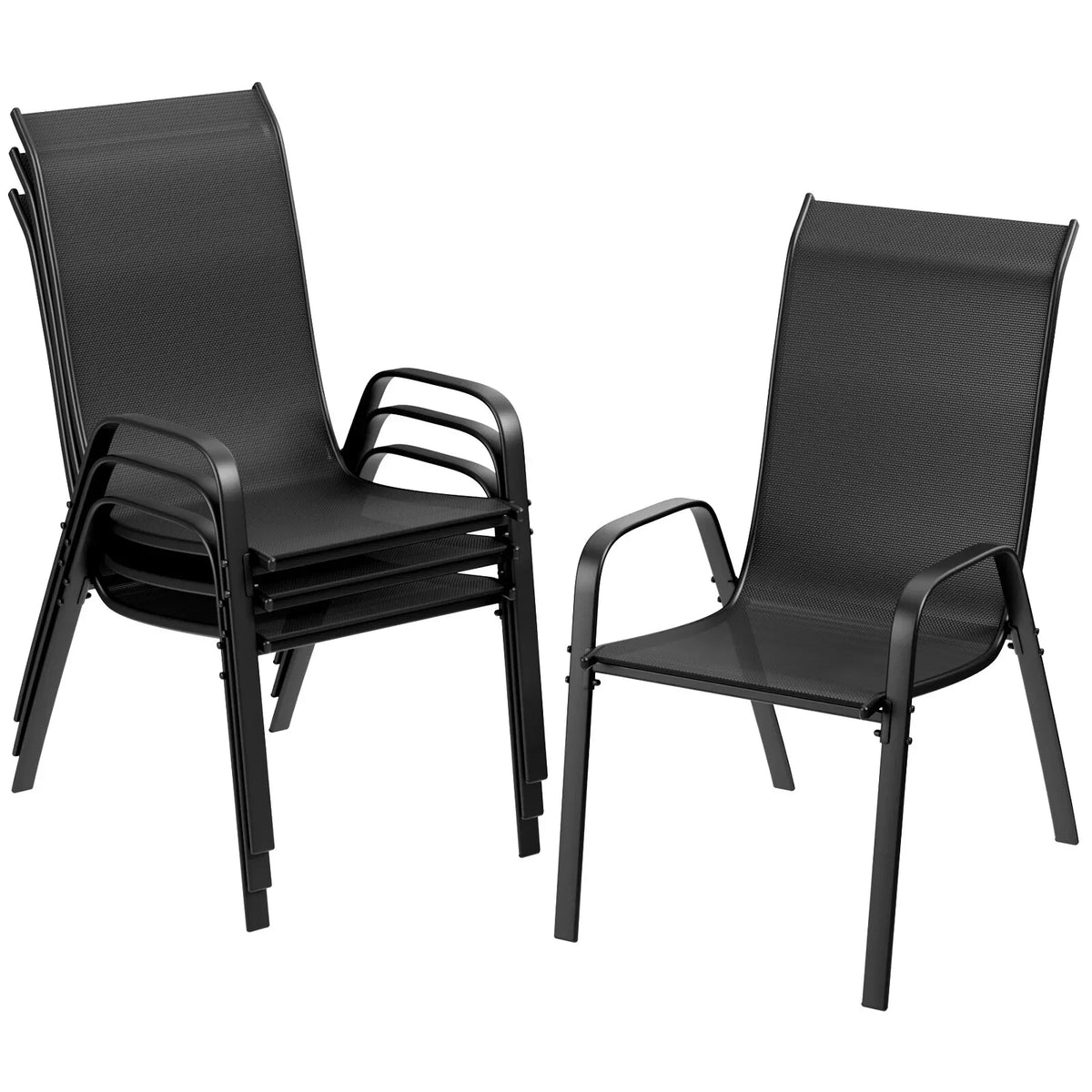 Patio Chairs Set of 4 Outdoor Textilene Stackable Dining Sitting for All Weather, Breathable Lawn Garden Furniture with Armrests
