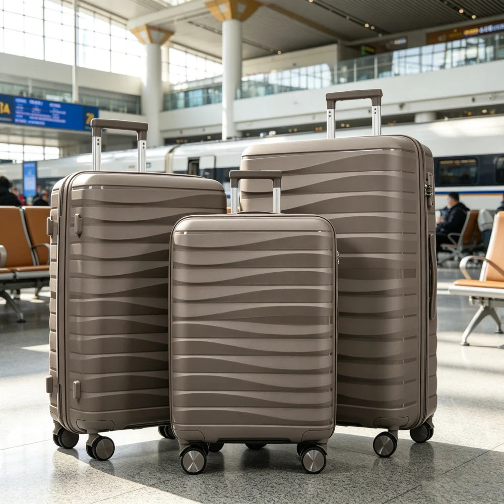 Premium PP TSA Lock Luggage Set, Wear-resistant 360° Spinner Wheels 3 Sizes Suitcase