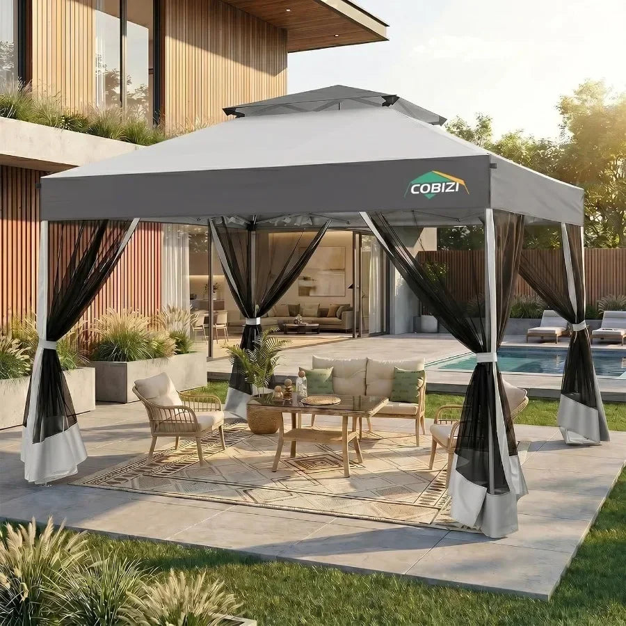 Pop Up Gazebo with Mosquito Netting, Double Roof