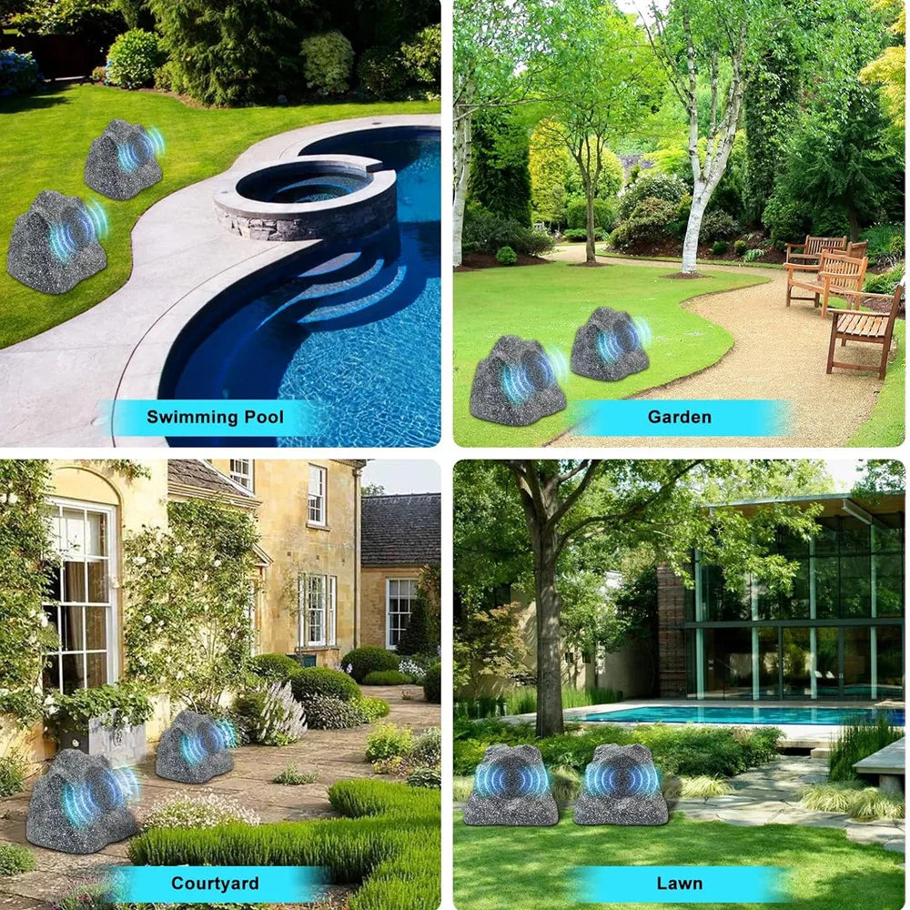 Herdio 8" Outdoor Bluetooth Rock Speakers HD Digital Stereo Effect Tweeter Waterproof Resin Material a Pair for Garden Pool