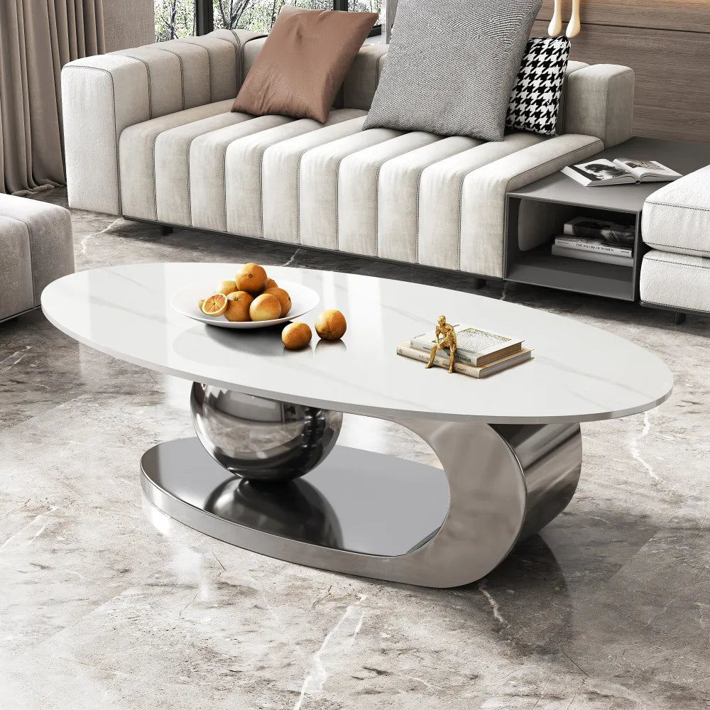 Italian Minimalist Sculptural Coffee Table, Stainless Steel Base Creative Living Room Center Tea Table, Custom Home Furniture