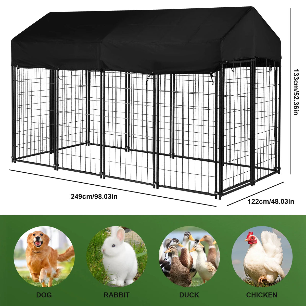 Outdoor Secure Wire Crate Kennel Steel Material Heavy Duty Welded Wire Steel Dog Playpen Fence with Door for Small/Medium Dogs
