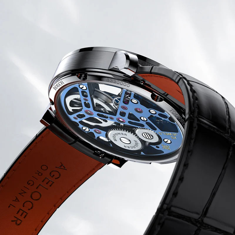 AGELOCER Original Tourbillon Watch Men's Business Formal Luxury Skeleton Manual Mechanical Watch Birthday Gift for Men