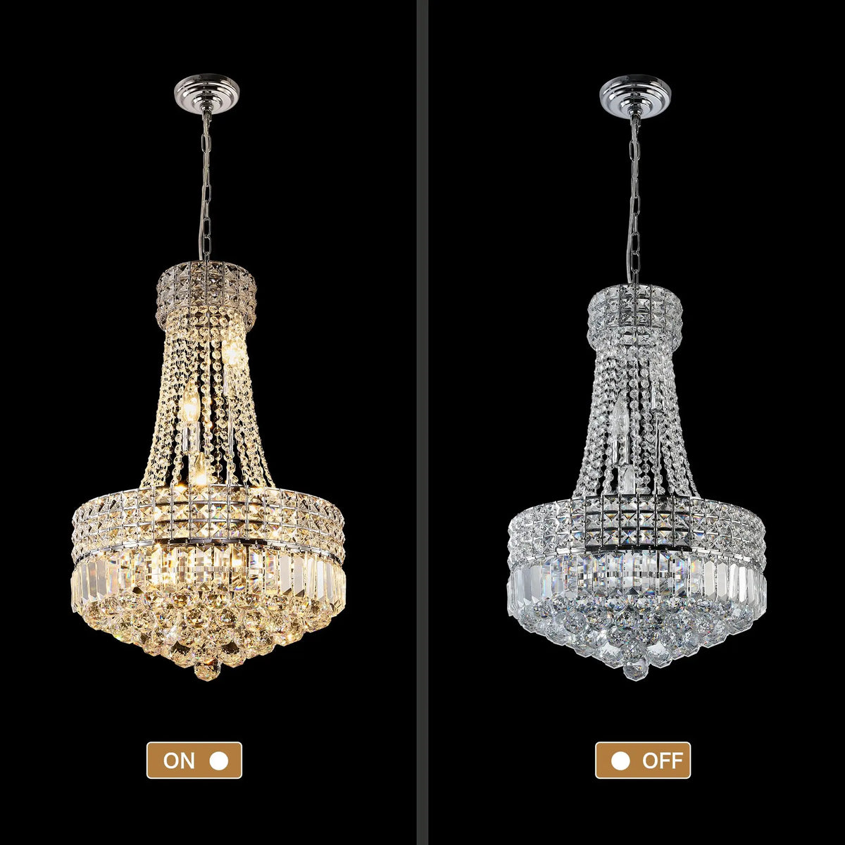 Chrome Modern Crystal Chandeliers Light Fixture,6-Light Empire Style K9 Crystal Chandeliers for Entryway