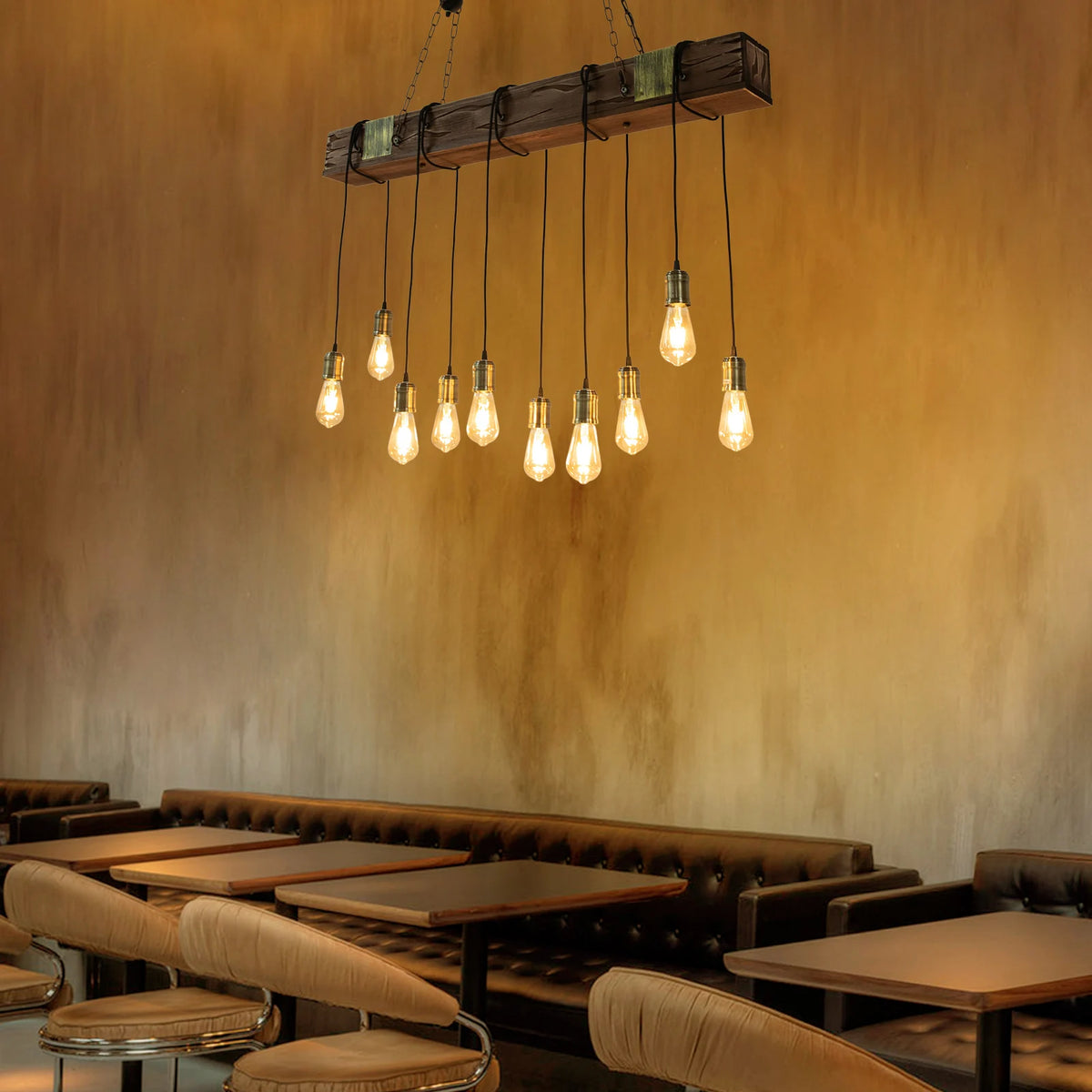 Vintage Wooden Hanging Pendant Light Retro Loft Lantern Chandelier Suspension Lighting Fixture for Coffee Shop Restaurant