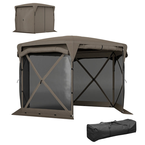 11 X 11ft Pop up Gazebo Screen Tent with Removable Roof Cover, 4 Roll-Up Wind Panels for Camping, Patio, Backyard, Lawn, Brown