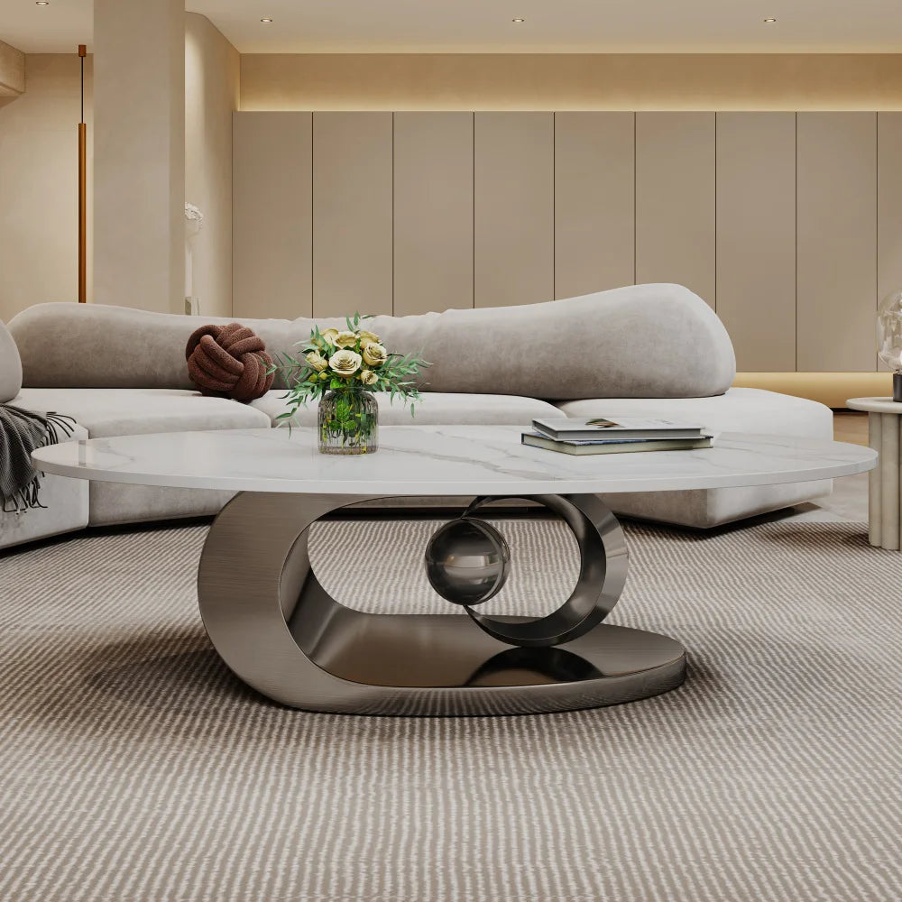 Italian Minimalist Sculptural Coffee Table, Stainless Steel Base Creative Living Room Center Tea Table, Custom Home Furniture