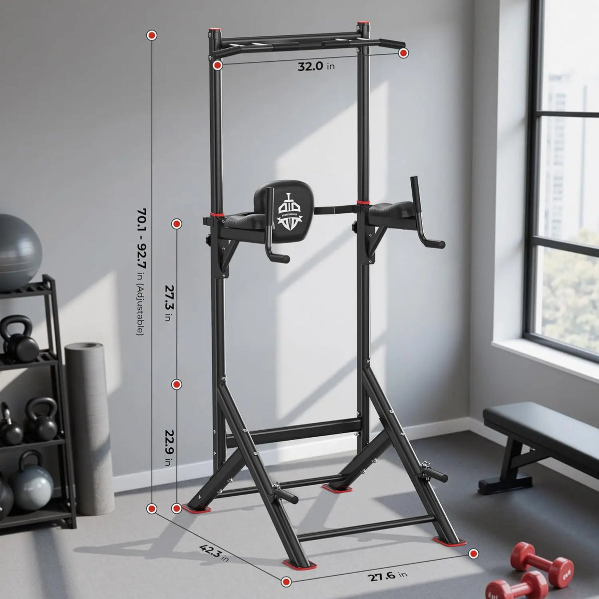 Sportsroyals Power Tower Pull Up Bar Station, 450LBS Stable Pull Up Dip Station for Home Gym Strength Training Equipment
