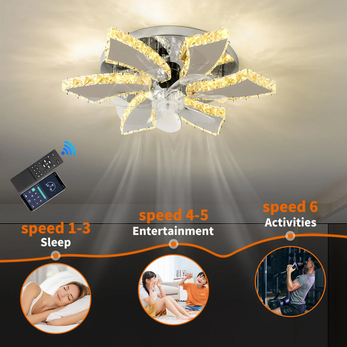 VETRULUS Modern Ceiling Fan Light Led Fan Lamp Smart APP RC Luxury Crystal Chandelier Home Decor Appliance Fixture Living Dining