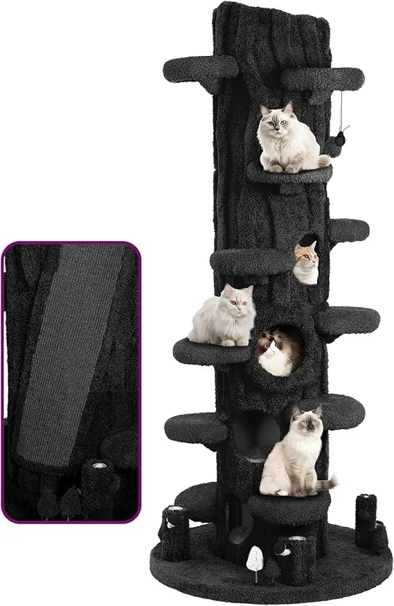 Luxurious 90.5-Inch Tall Indoor Cat Tree with Condo and Soft Cushion for Cats