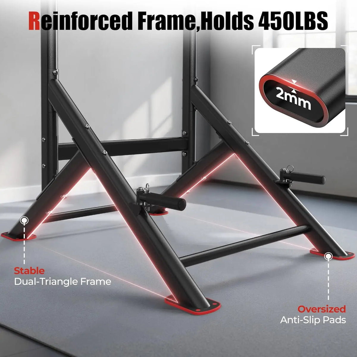 Sportsroyals Power Tower Pull Up Bar Station, 450LBS Stable Pull Up Dip Station for Home Gym Strength Training Equipment