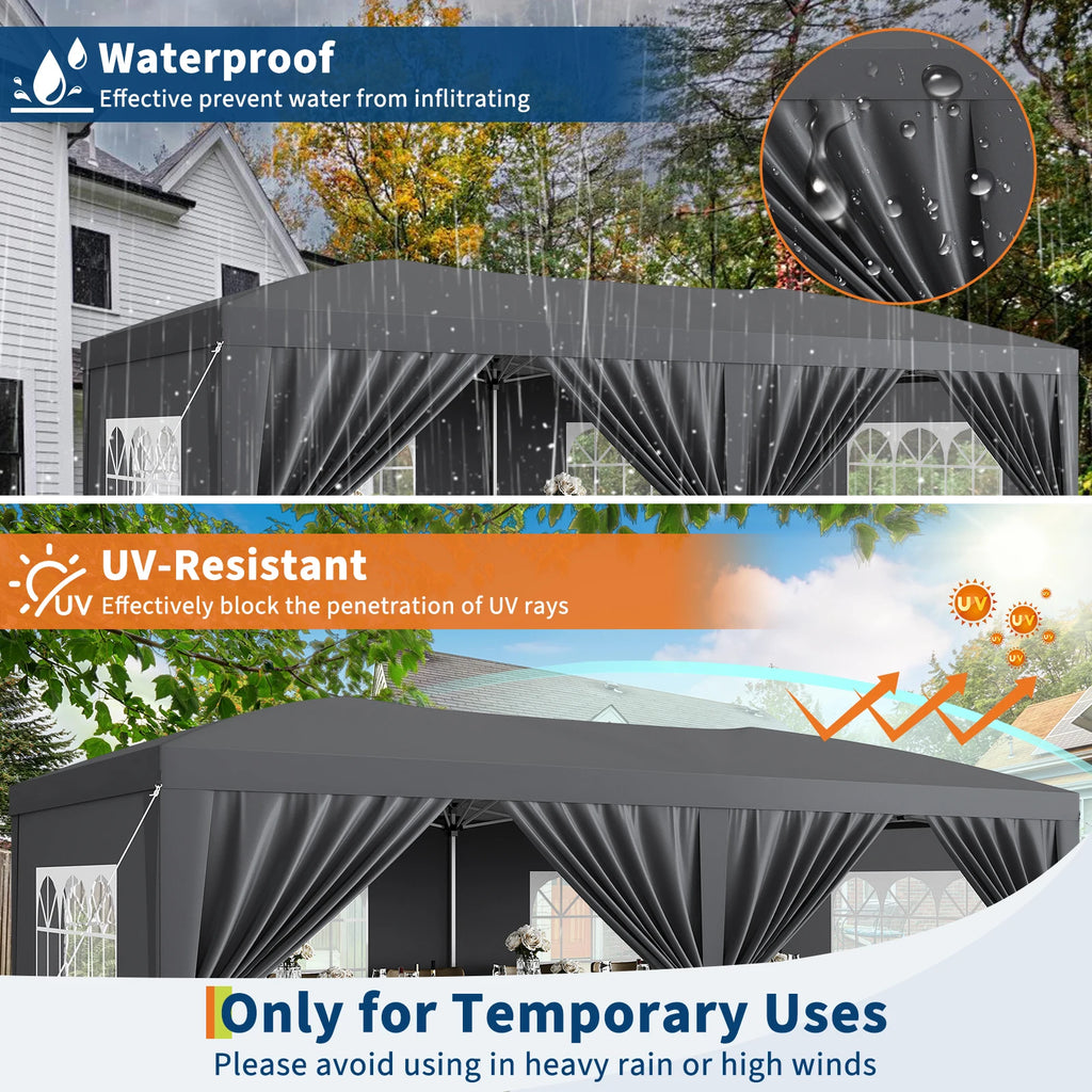 10x20 Ft Canopy Tent with 6 Sidewalls, Heavy Duty Outdoor Party Tent, Instant Shelter, Gazebo with Wheeled Bag for Events
