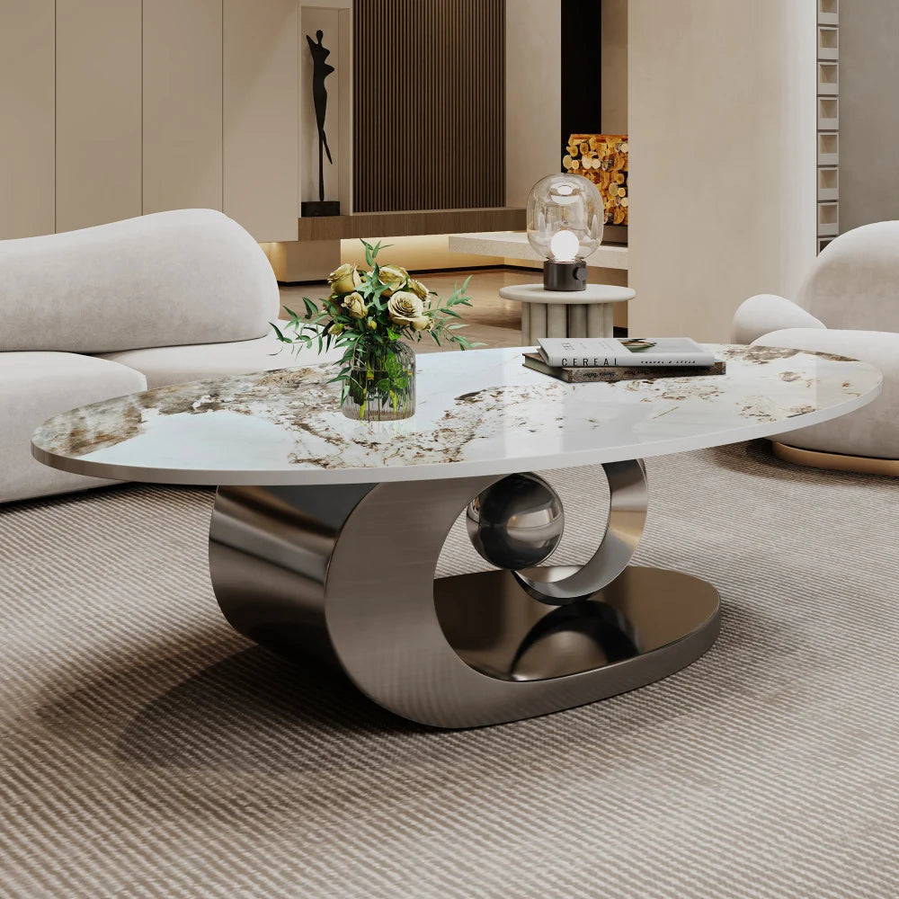 Italian Minimalist Sculptural Coffee Table, Stainless Steel Base Creative Living Room Center Tea Table, Custom Home Furniture