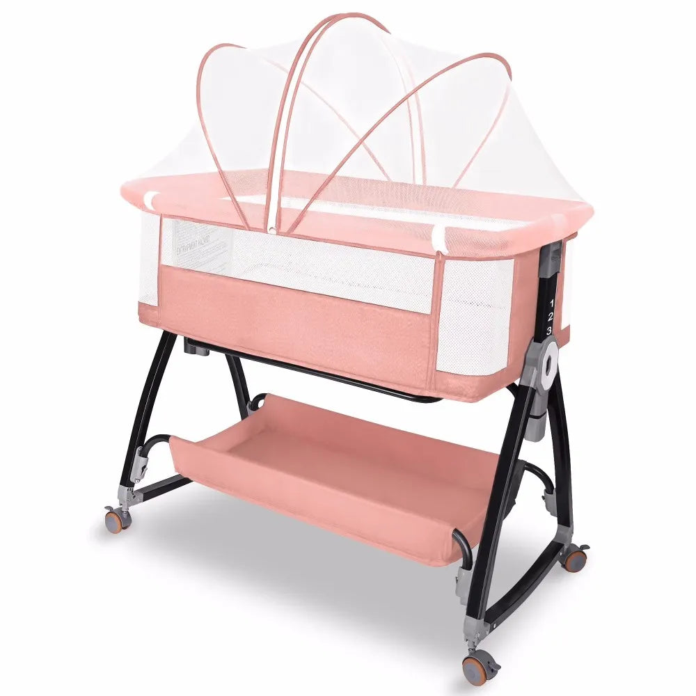 Baby Bassinet, HDJ Baby Bedside Sleeper Bassinet with 360° Wheel, Portable Infant Bed Side Crib for 0-6 Months, Pink