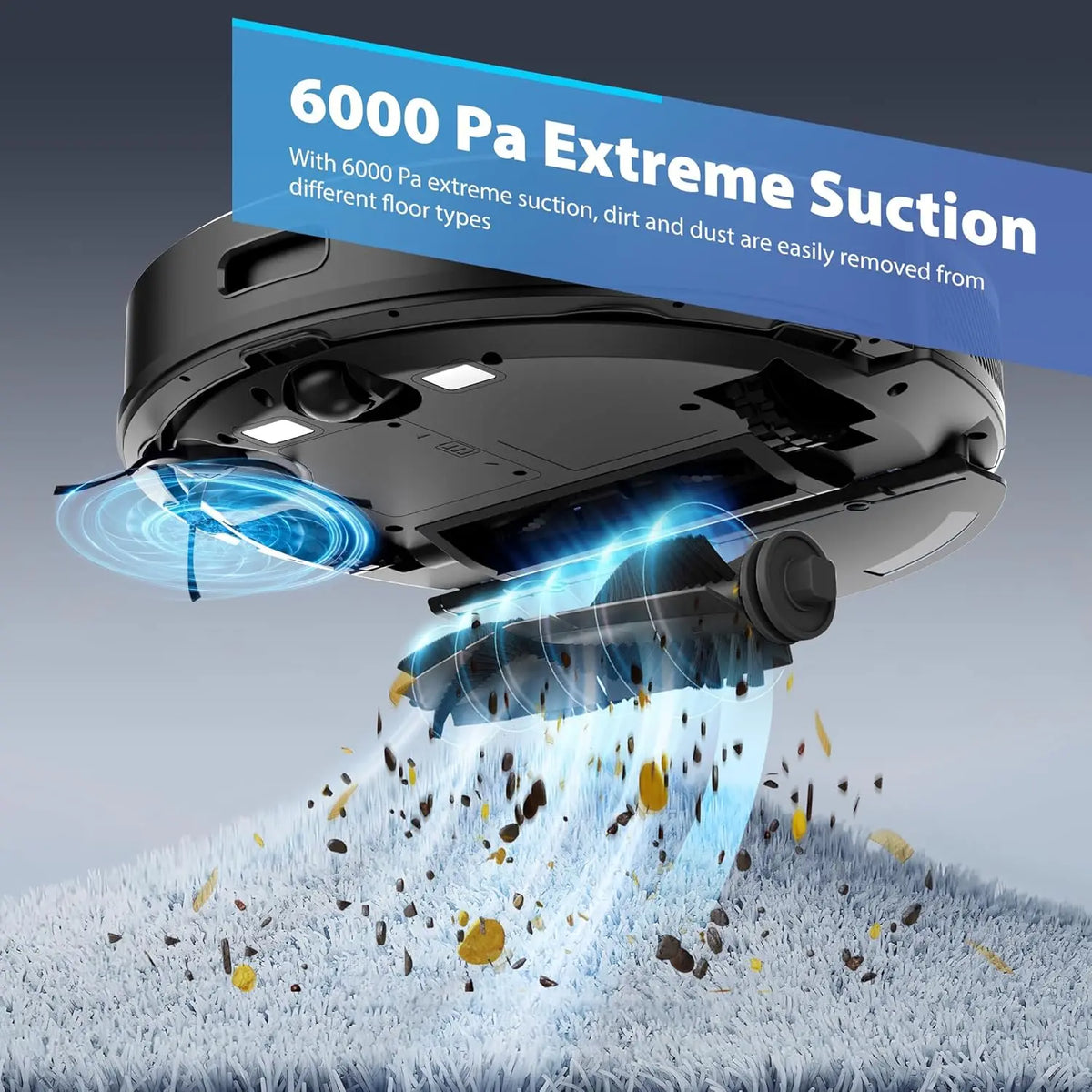 Automatic Robotic Vacuum Cleaner with Mop, 6000Pa Strong Suction, Smart Mapping, Ideal for Pet Hair and All Floors