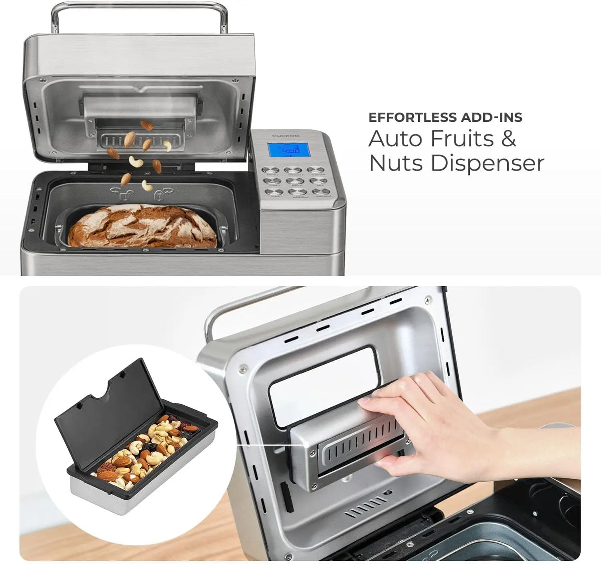 Bread Maker Machine with 15 Menu Options, 2 lbs Automatic Fruit & Nut Dispenser, 3 Crust Colors, Fast Baking, Gluten-Free
