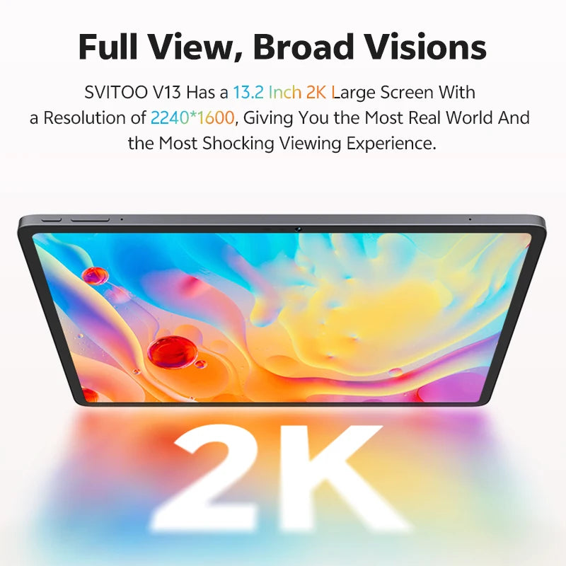 SVITOO Tablet 2026 Android 16 13 Inch 2240 x 1600 2K 90Hz Display Large Screen Unisoc T7300 Octa-Core Processor 8GB RAM Physical Memory 128GB ROM 1TB Expandable 11000mAh Battery 2.4GHz 5GHz WiFi 5 Bluetooth 5.0 GPS Widevine L