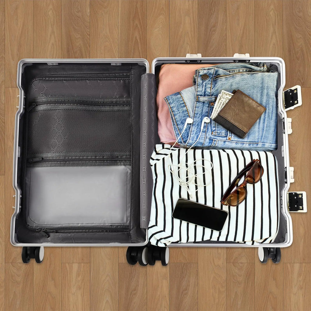 Carry On Luggage, 20" Zipperless Luggage, Hard Shell Suitcase with Front Pocket, Cup Holder and Locks, White