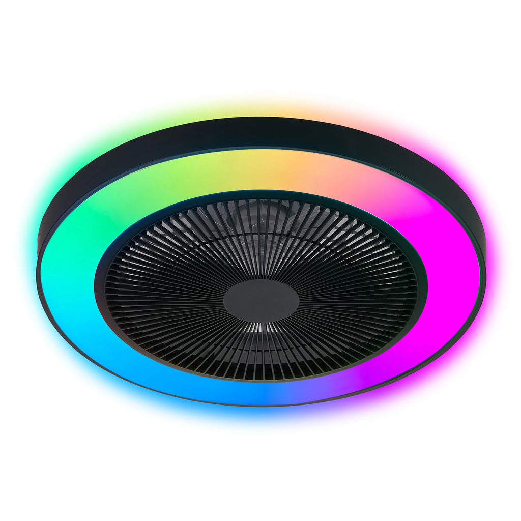 19" LED Ceiling Fan Light Smart RGB Lights with Remote & APP Control Black Kit Flush Mount Enclosed Bladeless Ceiling Fan