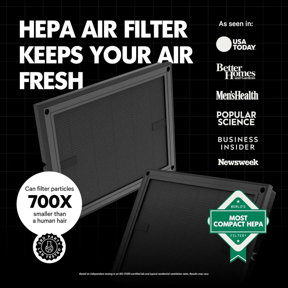 Smart HEPA Air Purifier for Home and Pets - Portable, Filters 550 Sq Ft of Pollutants, Smoke, Dust (2-Pack)