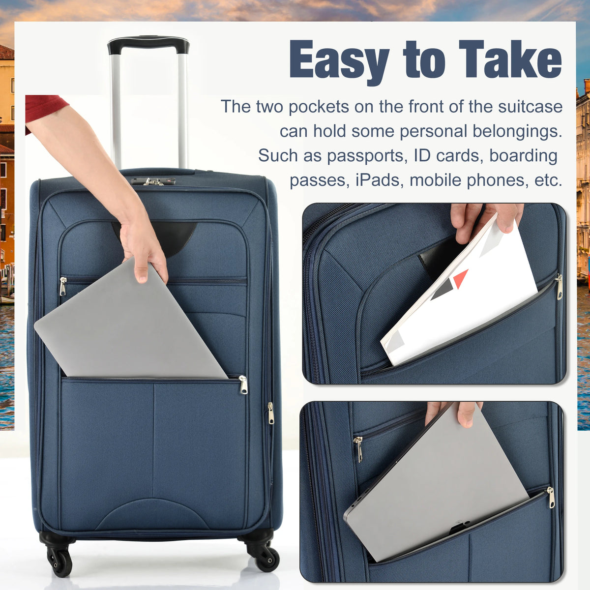 Softside Luggage Expandable 5 Piece Set Suitcase with Duffel Bag Upright Spinner Softshell Lightweight Luggage Travel Set