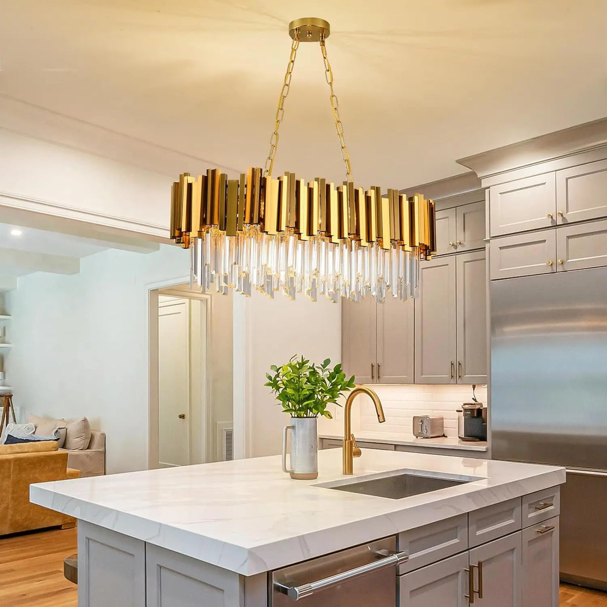 Crystal Chandeliers for Dining Room,Gold Chandeliers Modern Crystal Chandelier Pendant Light Fixture 8 Lights