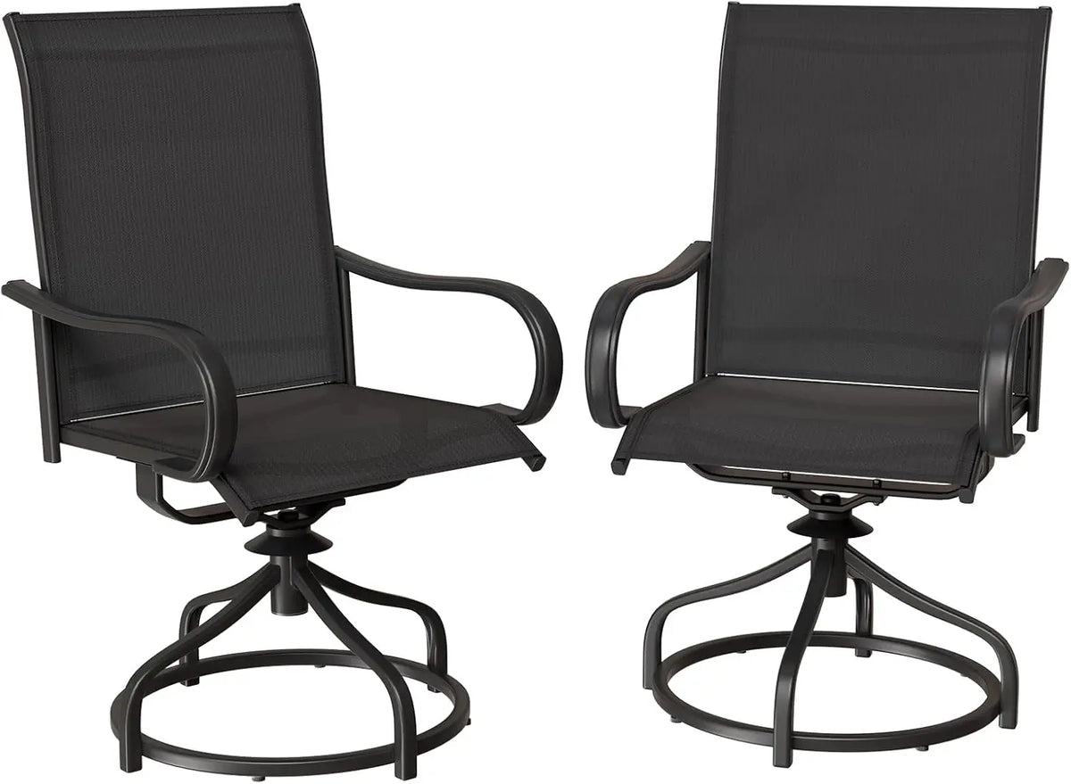 Patio Swivel Dining Chairs Set of 2, Outdoor Chair with Textilene Mesh Fabric & Black Metal Frame for All Weather Outdoor Garden