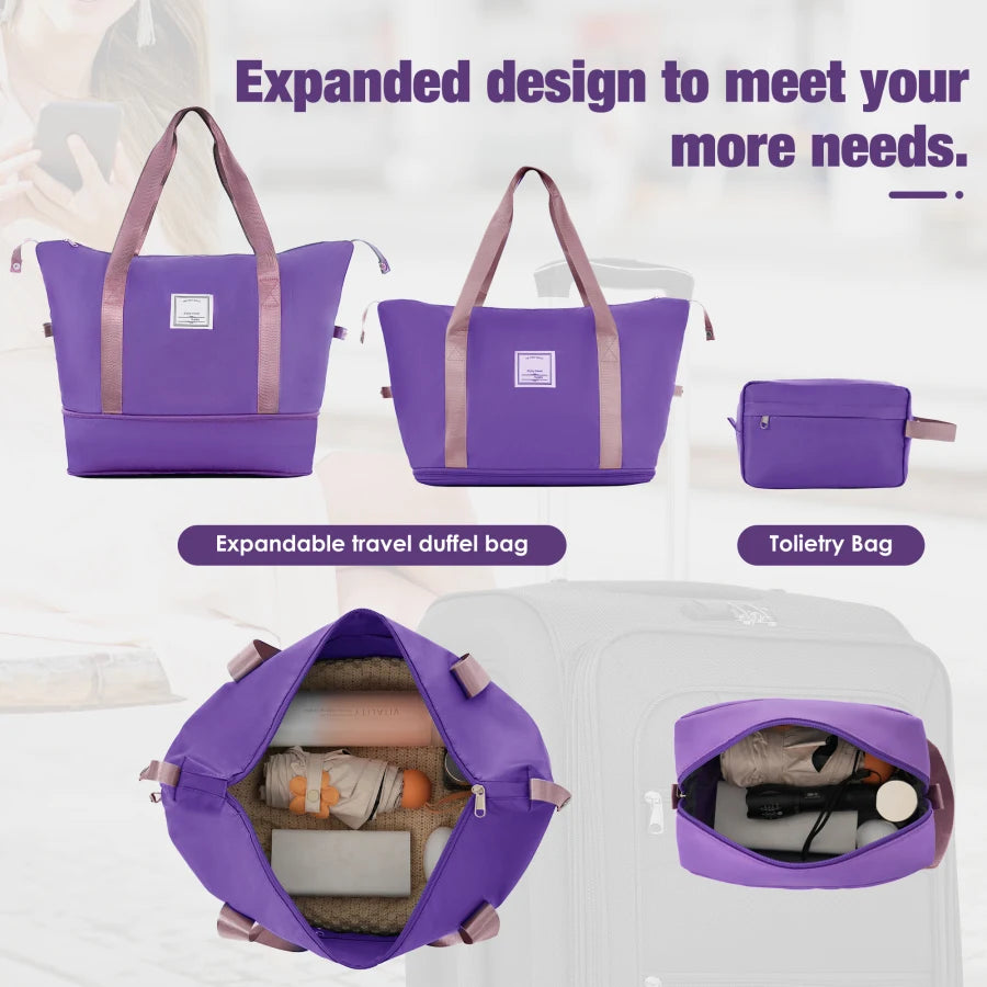 Softside Luggage Expandable 3 Piece Set Suitcase with Duffel Bag Upright Spinner Softshell Lightweight Luggage Travel Set-22/26