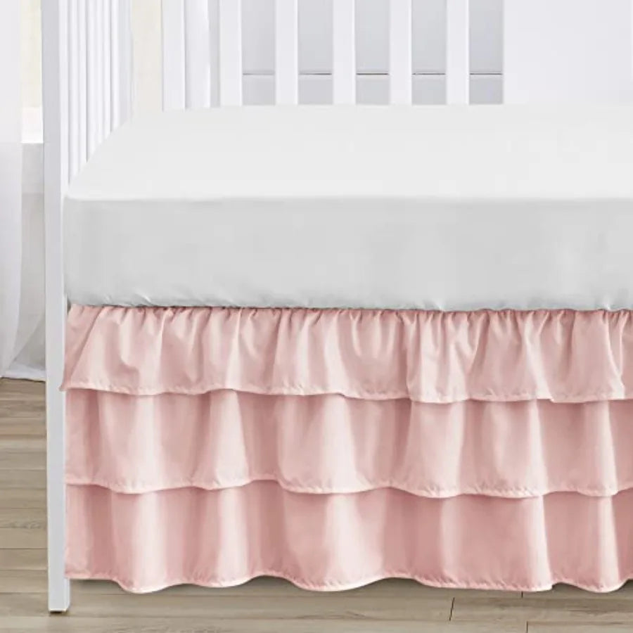 4-Piece Baby Crib Bedding Set Pink Shabby Chic for Girls Infants/Nursery incl. Blanket Fitted Sheet Skirt Diaper Stacker (Elega