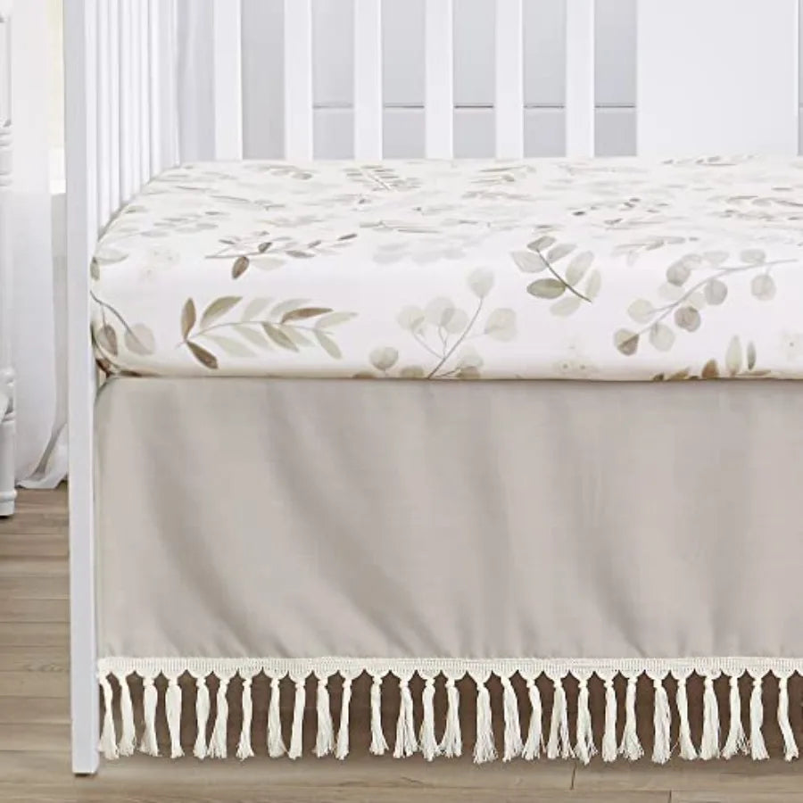 4-Piece Baby Crib Bedding Set Woodland Boho Leaf for Girls Infants/Nursery incl. Blanket Fitted Sheet Skirt Diaper Stacker (Neu
