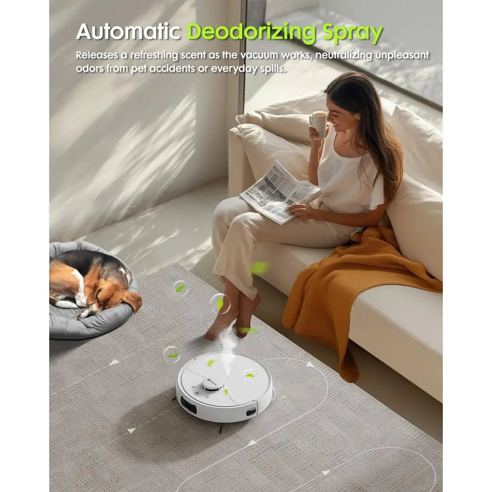 Self-Emptying Robot Vacuum Mop with 8500Pa Suction, Laser Nav, Pet Hair Removal, Ideal for Hard Floors, Tiles, and Carpets