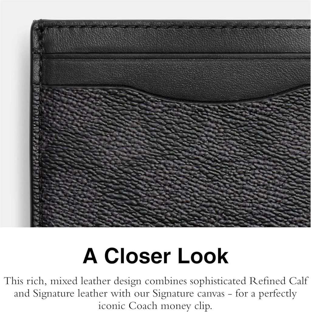 Mens Money Clip Card Case In Signature Canvas, Charcoal, One Size