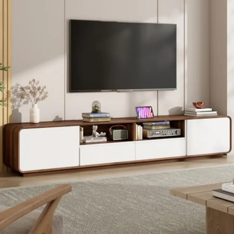 95" TV Stand for Living Room, Rounded Edge Entertainment Center with 2 Large Storage Cabinets and 2 Drawers, Modern TV Console