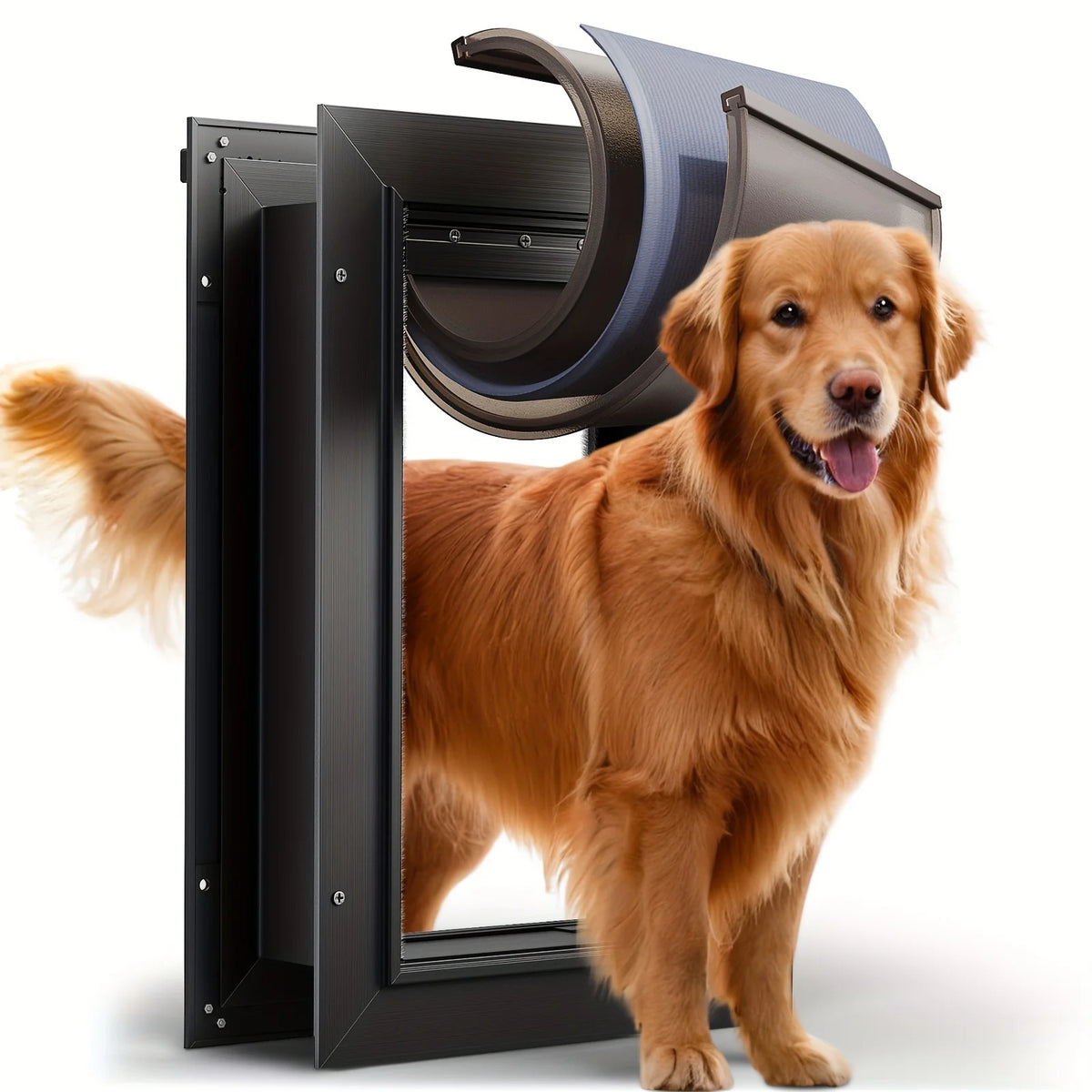 Large 3-Flap Dog Door Made of All-Aluminum Alloy, Suitable for Walls. This Heavy-Duty Pet Door Is Easy to Install, Energy-Efficient, And Features a Telescoping Tunnel for Both Interior And Exterior Walls