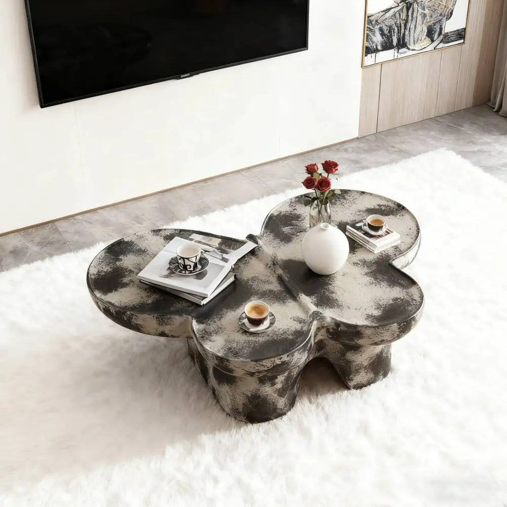 Butterfly Style Coffee Table Imitation Natural Limestone Texture Black and Beige Matching Decorative Center Table Home Decor