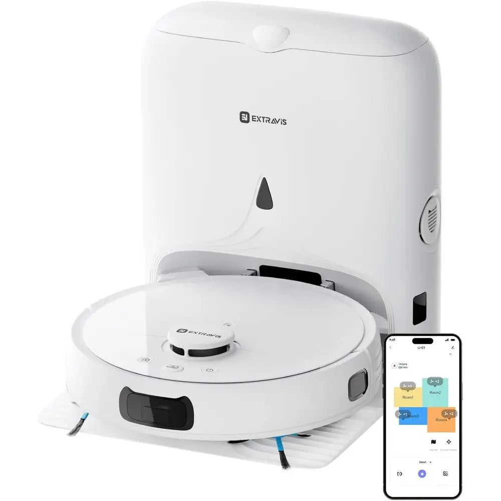 Self-Emptying Robot Vacuum Mop with 8500Pa Suction, Laser Nav, Pet Hair Removal, Ideal for Hard Floors, Tiles, and Carpets