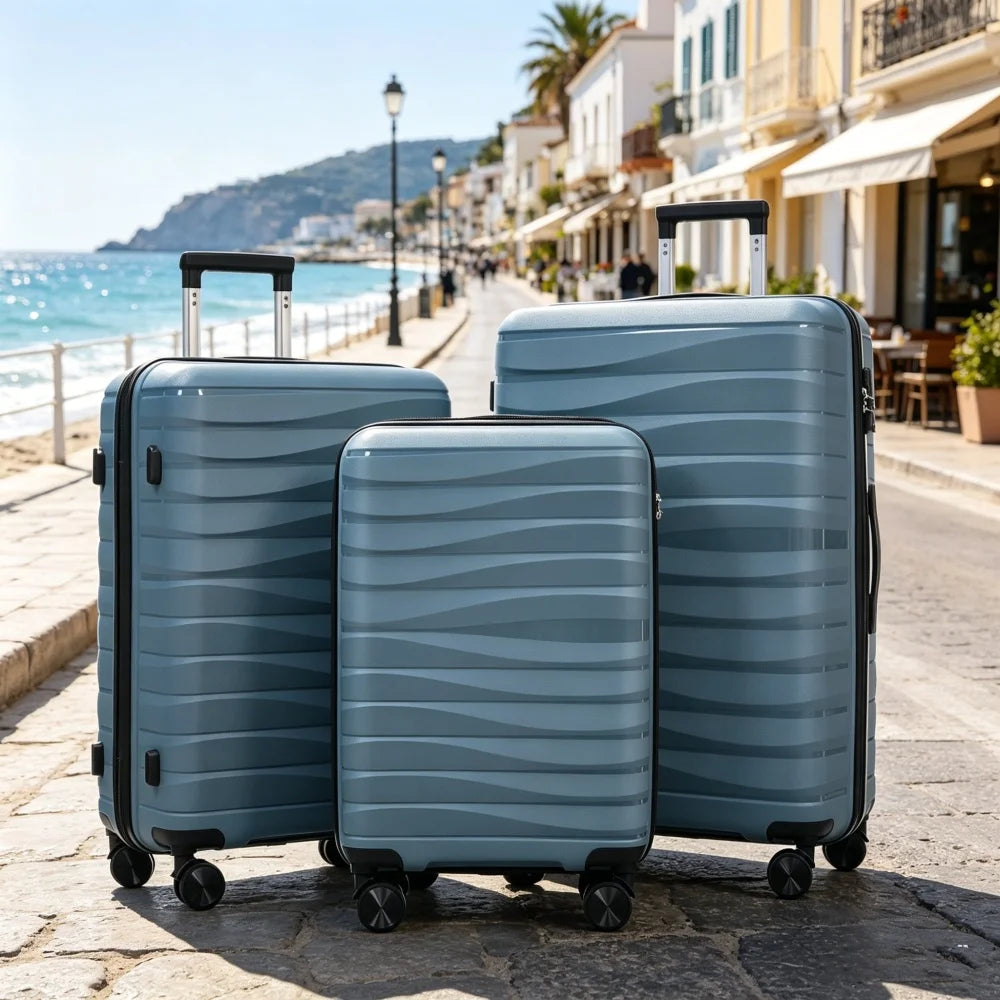 Premium PP TSA Lock Luggage Set, Wear-resistant 360° Spinner Wheels 3 Sizes Suitcase