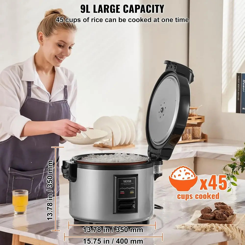 45-Cup Rice Cooker, 9.51 Qt / 9 Liter Large Rice Cooker and Warmer with Nonstick Inner Pot, Auto Cooking and 12-Hour Keep Warm,