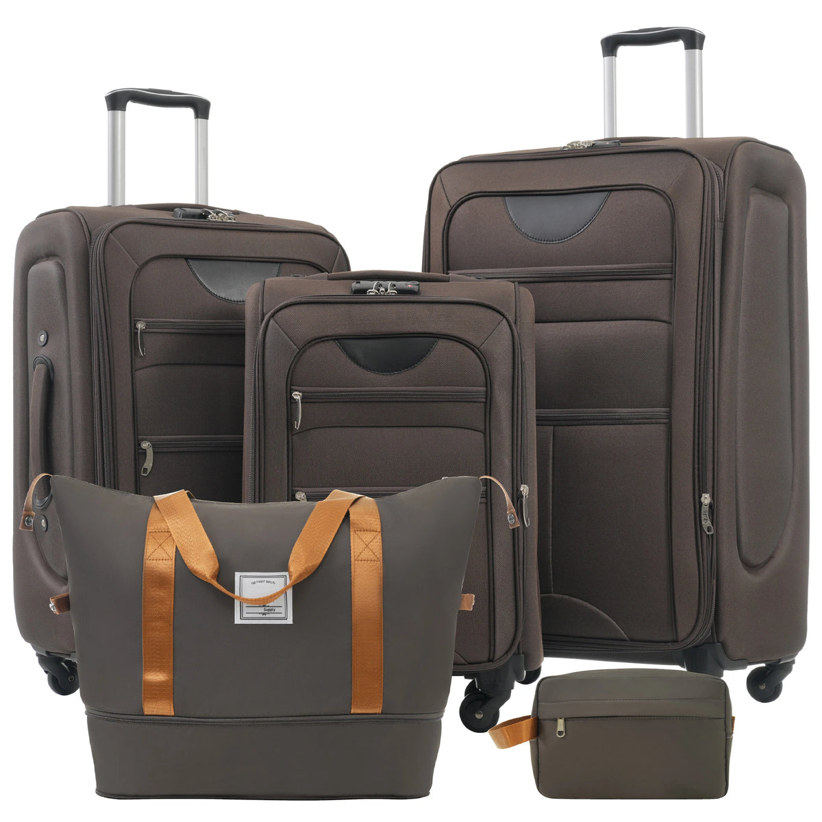 Softside Luggage Expandable 5 Piece Set Suitcase with Duffel Bag Upright Spinner Softshell Lightweight Luggage Travel Set