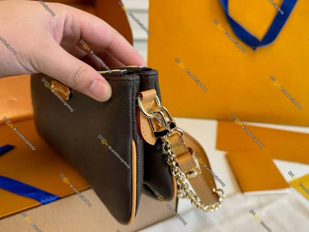 Top Designer Liv pochette Shoulder Bag Women Leather Denim Chain Crossbody bags Luxury Clutch Tote Purse Brown Flower Handbag