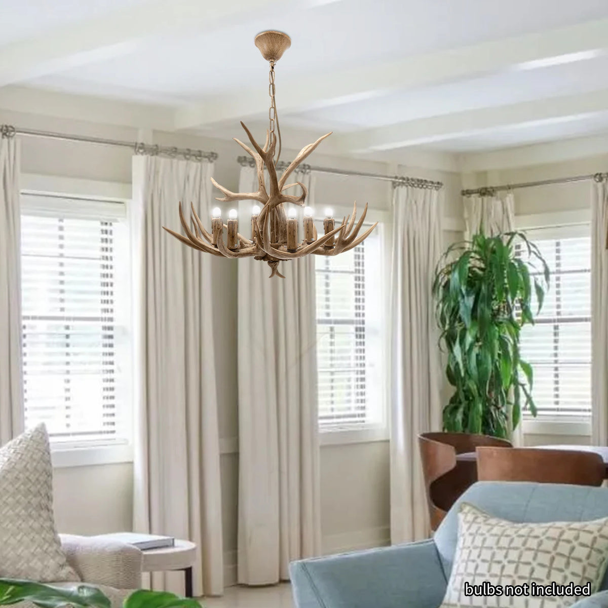Vintage Deer Antler Chandelier Light Fixture - 6-Light Large Brown Resin Ceiling Light with Antler For Bars, Aisles, Foyers