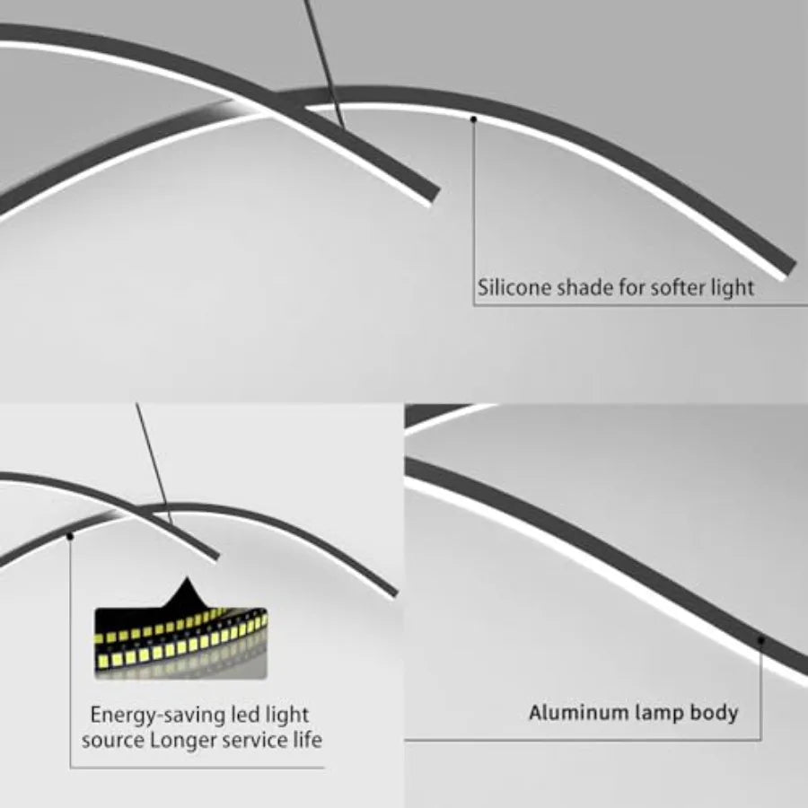 Modern Led Pendant Light Dimmable Led Chandelier for Dining Room Light Fixture Over Table Creative Wave Pendant Light for Kitch