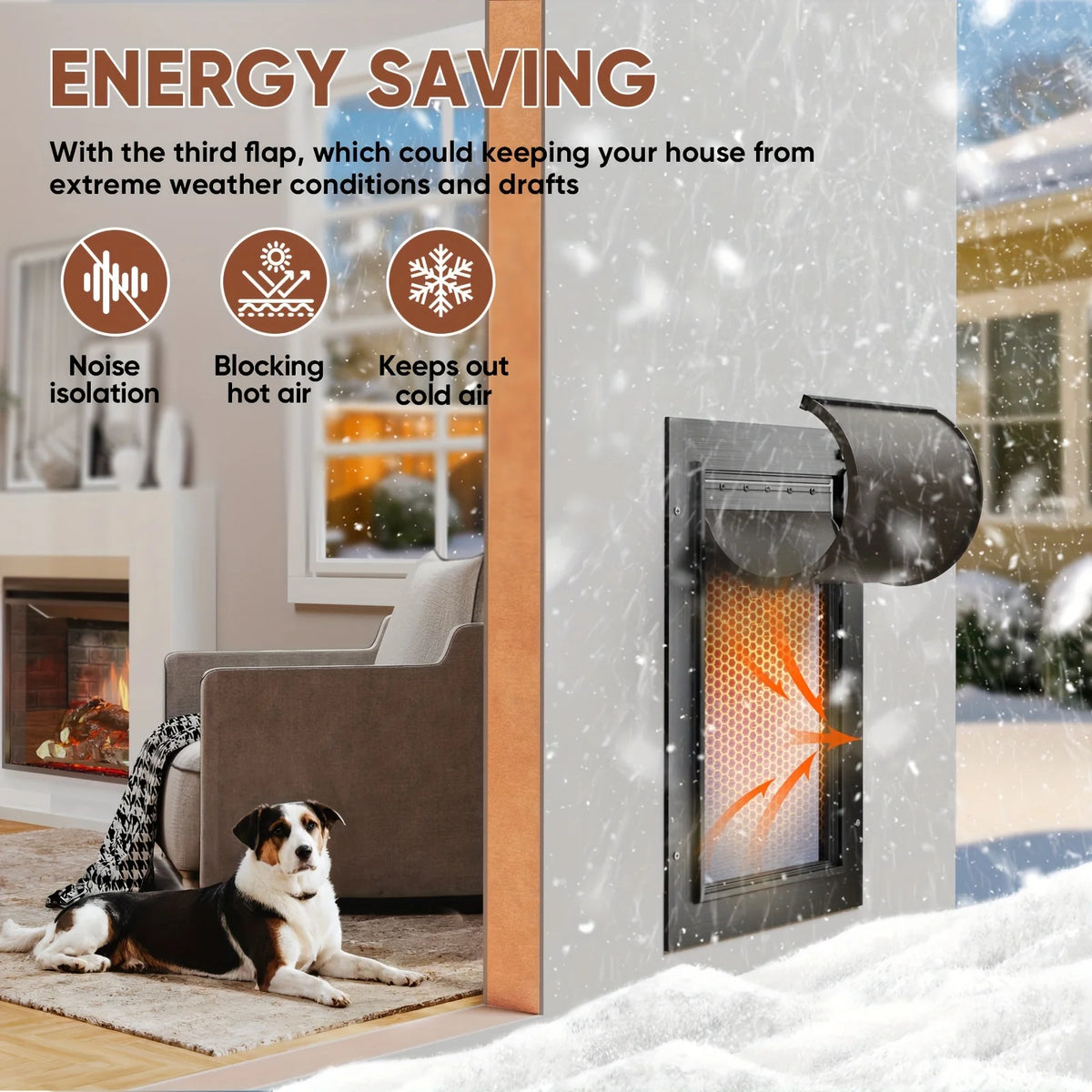 Large 3-Flap Dog Door Made of All-Aluminum Alloy, Suitable for Walls. This Heavy-Duty Pet Door Is Easy to Install, Energy-Efficient, And Features a Telescoping Tunnel for Both Interior And Exterior Walls