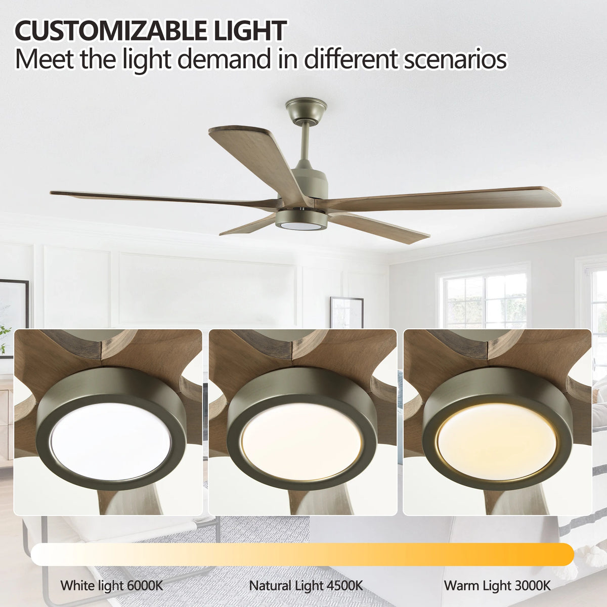 ARLGSITE60" Modern Wood Ceiling Fan with Light and Remote Control,6-Speed Noiseless Reversible DC Motor, Ceiling Fan