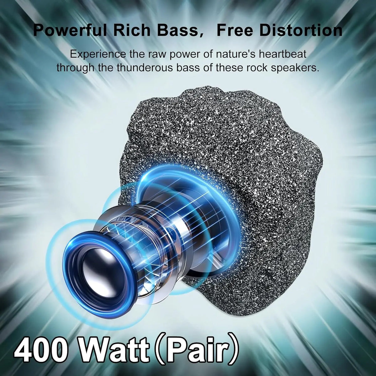 Herdio 8" Outdoor Bluetooth Rock Speakers HD Digital Stereo Effect Tweeter Waterproof Resin Material a Pair for Garden Pool