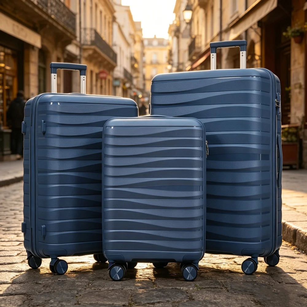 Premium PP TSA Lock Luggage Set, Wear-resistant 360° Spinner Wheels 3 Sizes Suitcase
