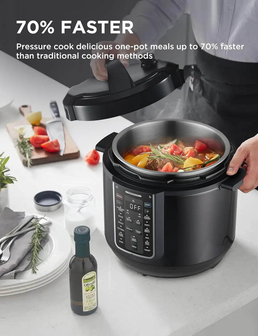 8-Quart Electric Pressure Cooker, 12-in-1 Multi-Cooker with Stainless Steel Inner Pot, Programmable Slow Cooker, Rice Cooker