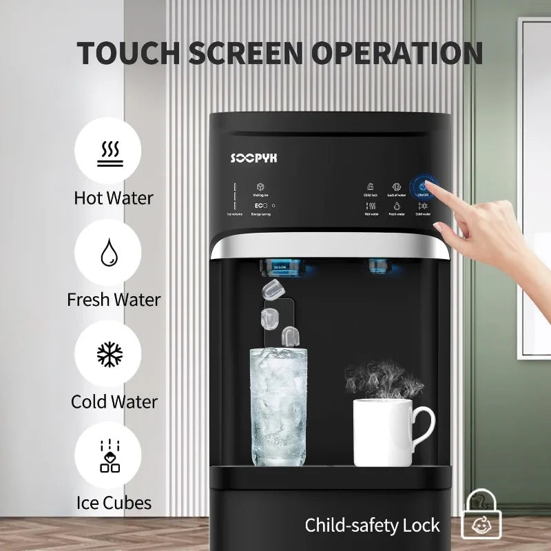 Self Cleaning 4-in-1 Hot/Cold/Room Water Cooler Dispenser with Ice Maker, Bottom Load, Bullet Ice 22 lbs Daily Capacity