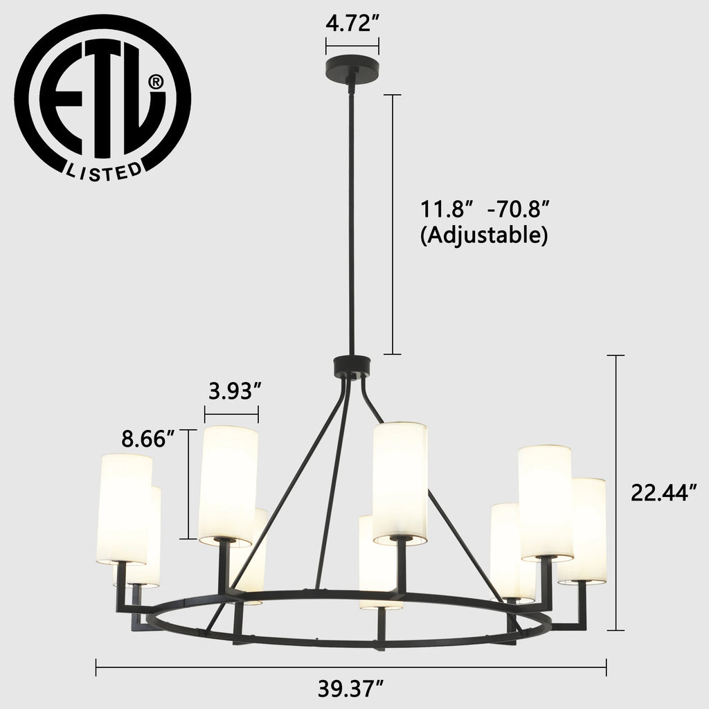 9 Light Black Chandeliers Wagon Wheel Chandelier Dining Room Lights Fixture For Living Room With 6 Adjustable Rods