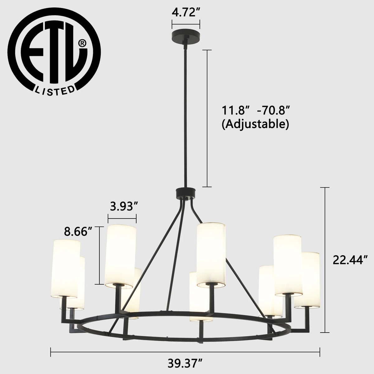 9 Light Black Chandeliers Wagon Wheel Chandelier Dining Room Lights Fixture For Living Room With 6 Adjustable Rods